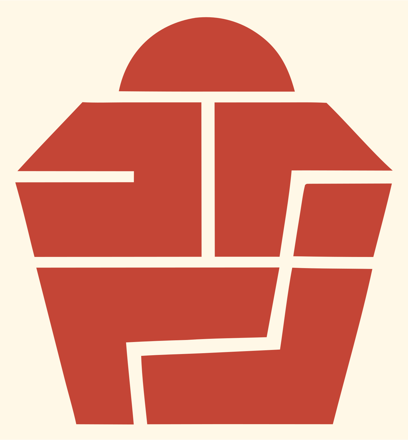 Brutalist Segmented Dome Cupcake Emblem #fff8e7/#c44536