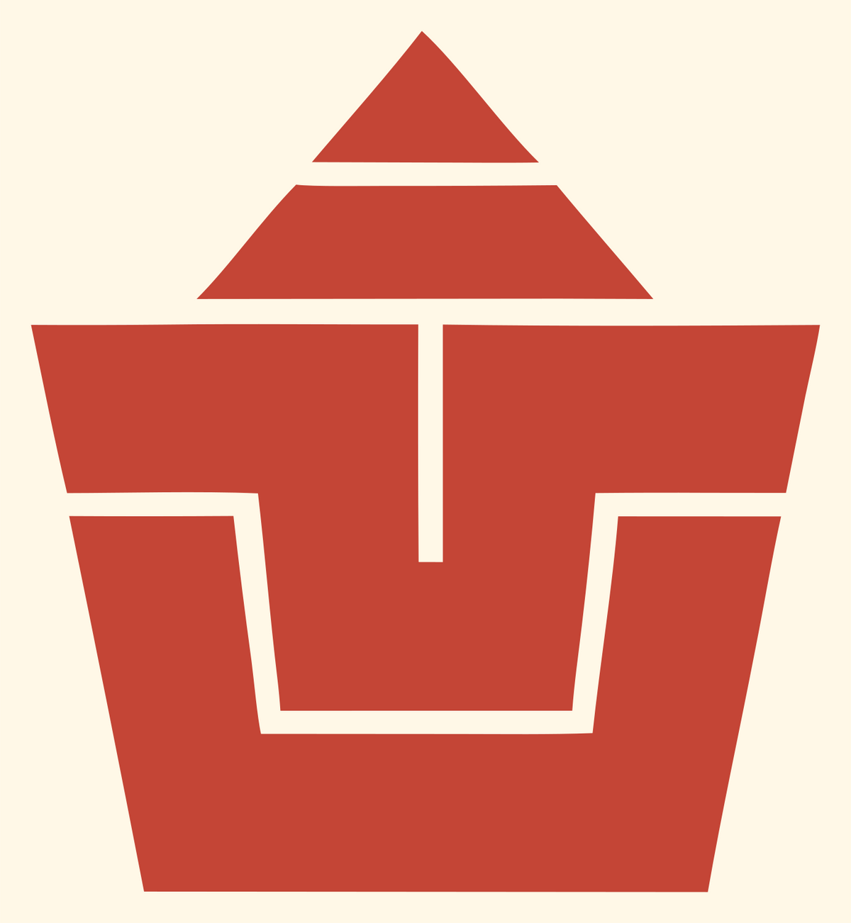 Brutalist Stacked Pyramid Cupcake Logo #fff8e7/#c44536