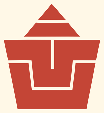 Brutalist Stacked Pyramid Cupcake Logo #fff8e7/#c44536