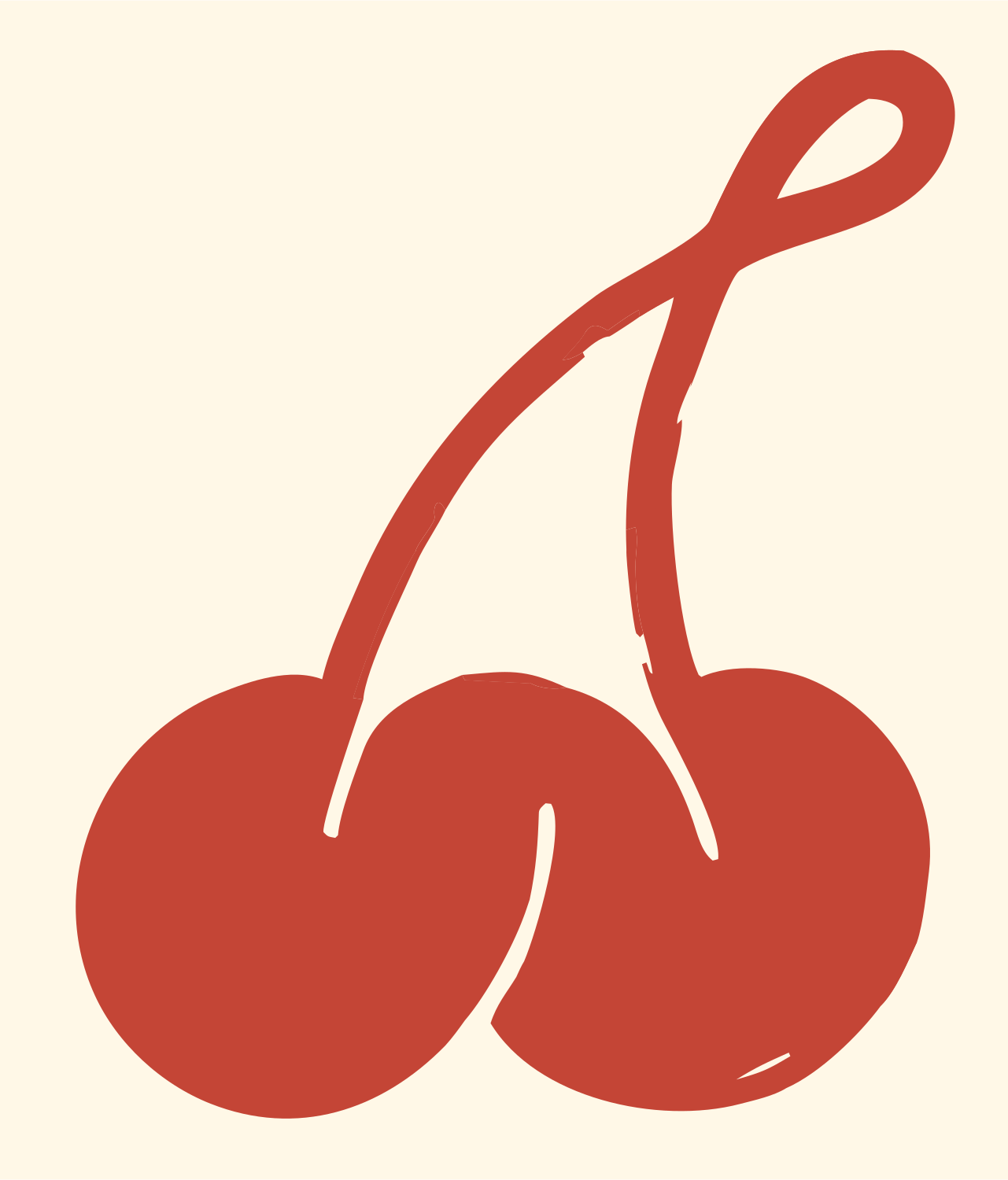 Hand-Drawn Knotted Stem Cherry Mark #fff8e7/#c44536