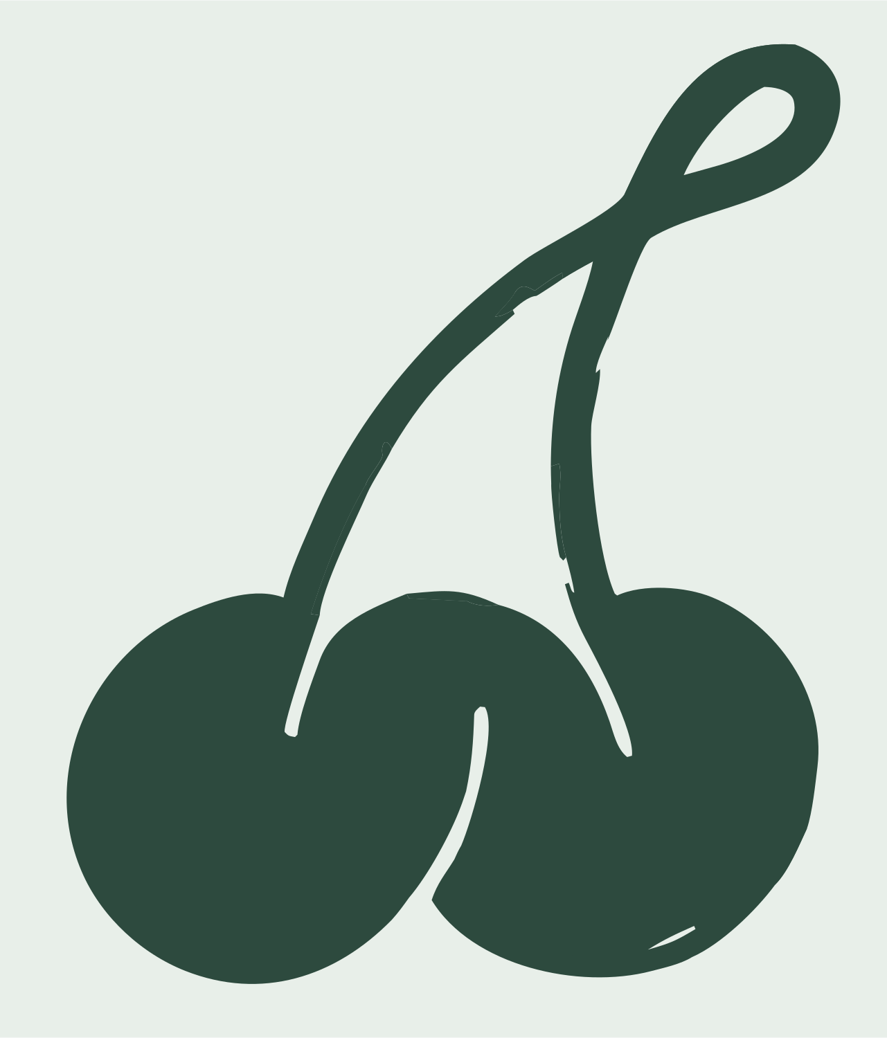 Hand-Drawn Knotted Stem Cherry Mark #e8efe9/#2d4a3e