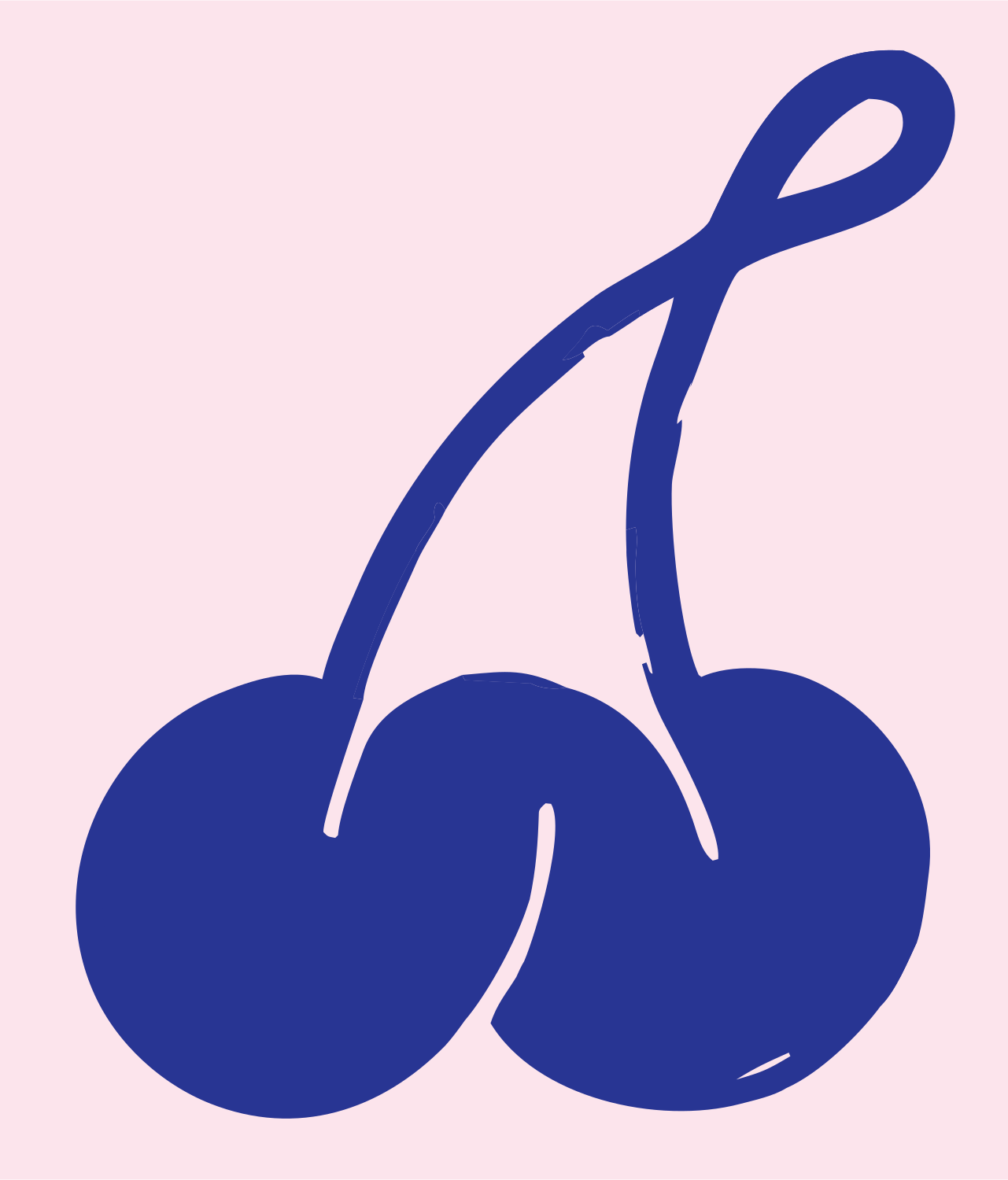 Hand-Drawn Knotted Stem Cherry Mark #fce4ec/#283593