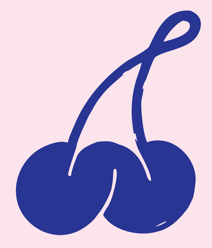 Hand-Drawn Knotted Stem Cherry Mark #fce4ec/#283593