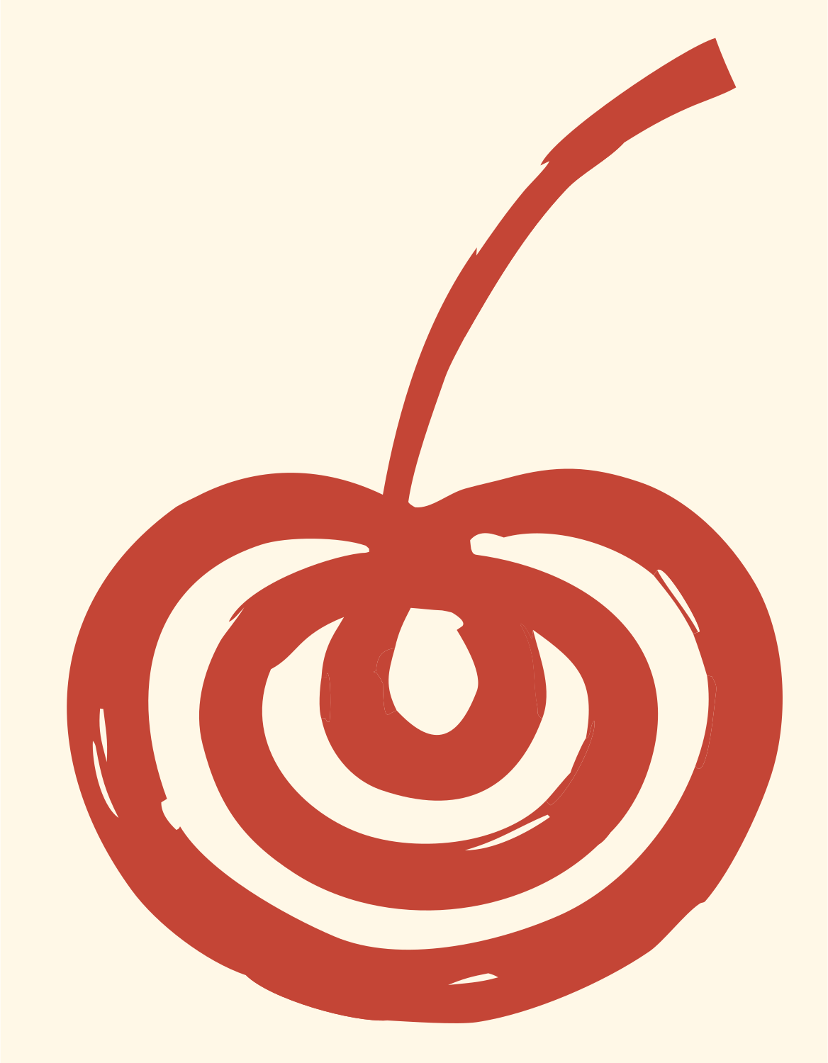 Hand-Drawn Spiral Swirl Cherry Mark #fff8e7/#c44536