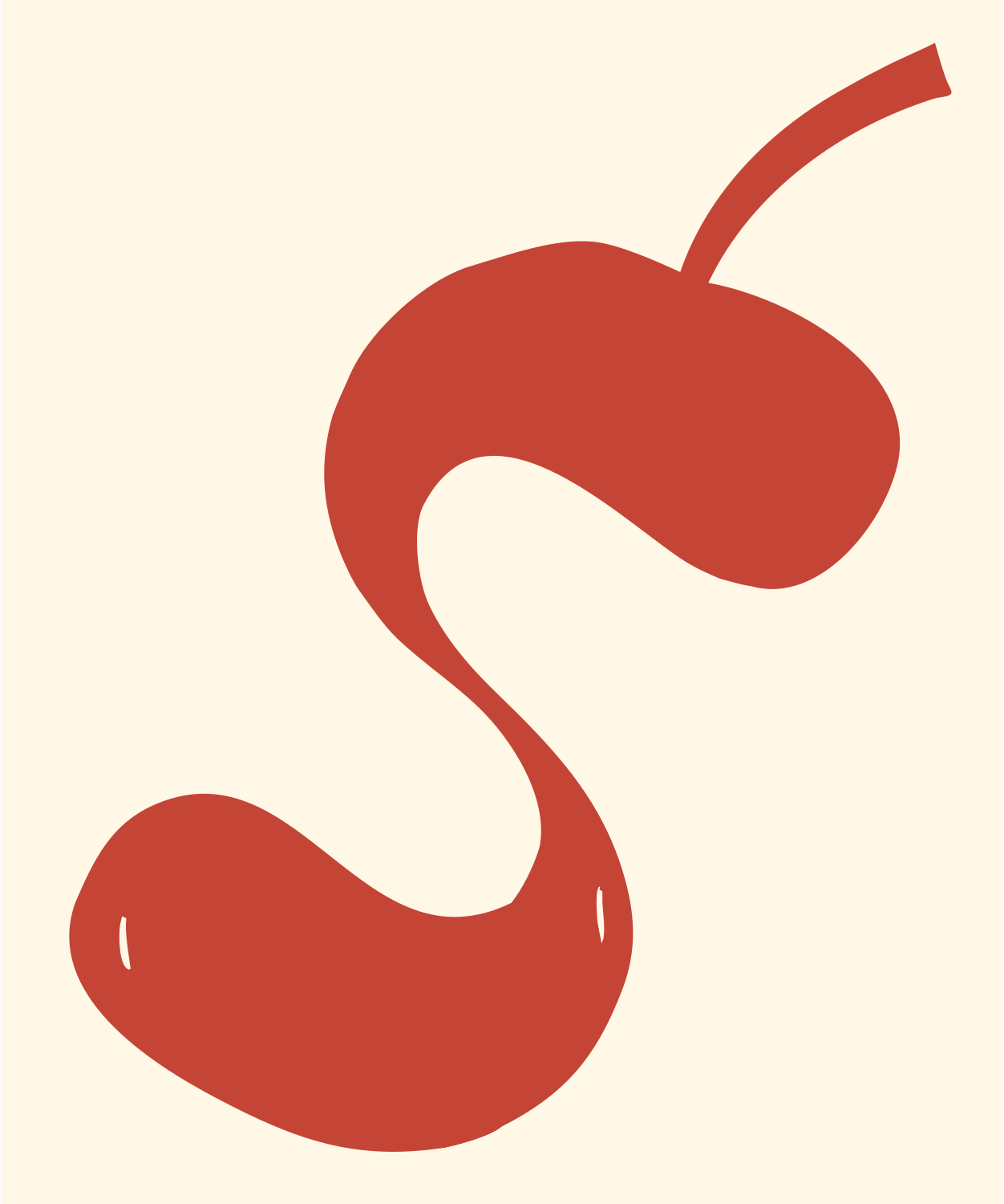 Hand-Drawn Fluid S-Curve Cherry Mark #fff8e7/#c44536