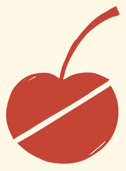 Hand-Drawn Sliced Single Cherry Badge #fff8e7/#c44536