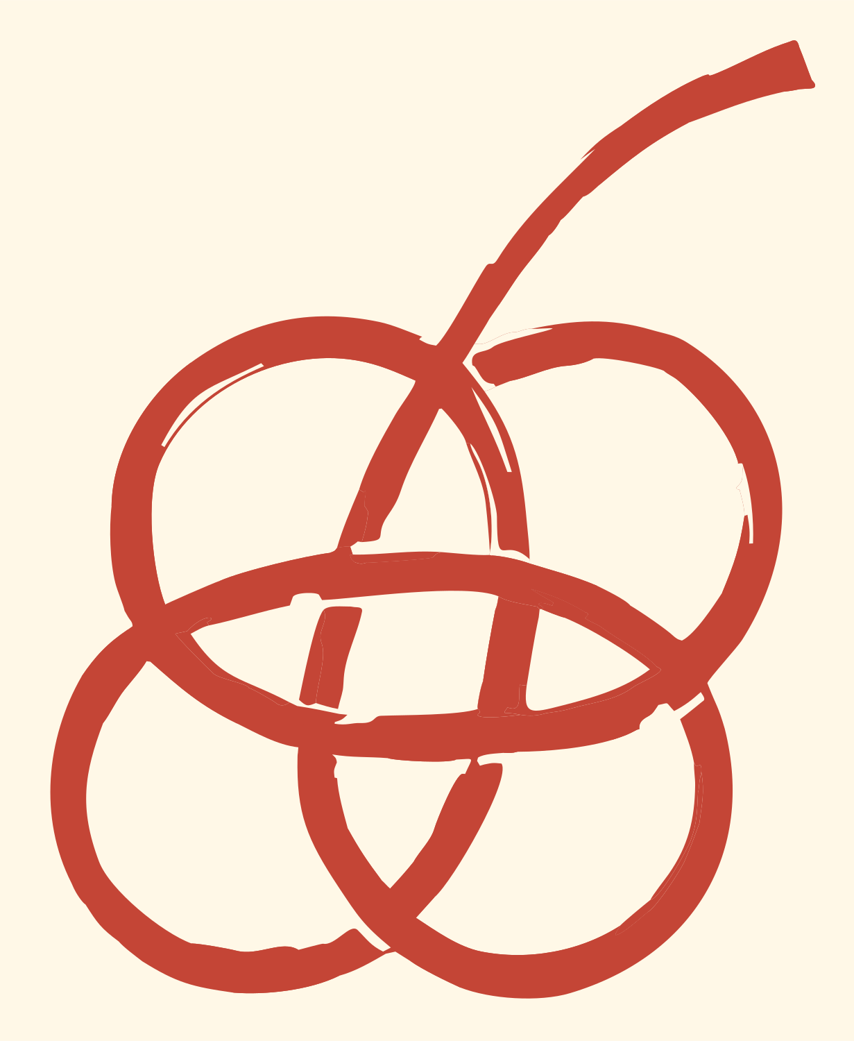 Hand-Drawn Looping Cluster Cherry Crest #fff8e7/#c44536