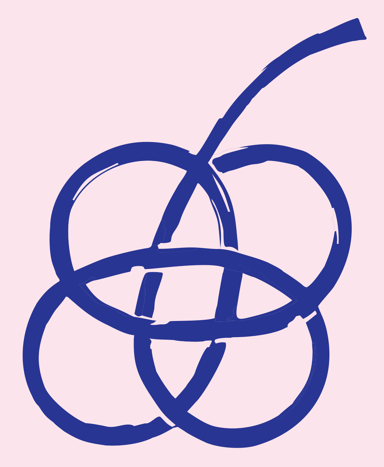 Hand-Drawn Looping Cluster Cherry Crest #fce4ec/#283593