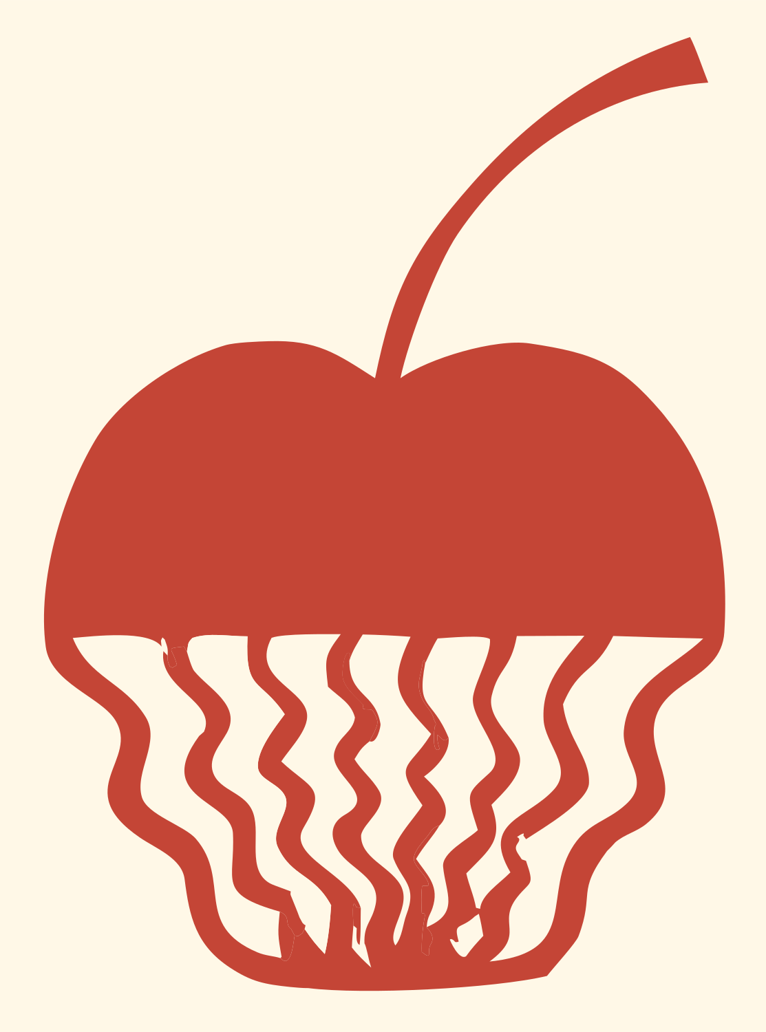Hand-Drawn Jellyfish Tentacle Cherry Icon #fff8e7/#c44536