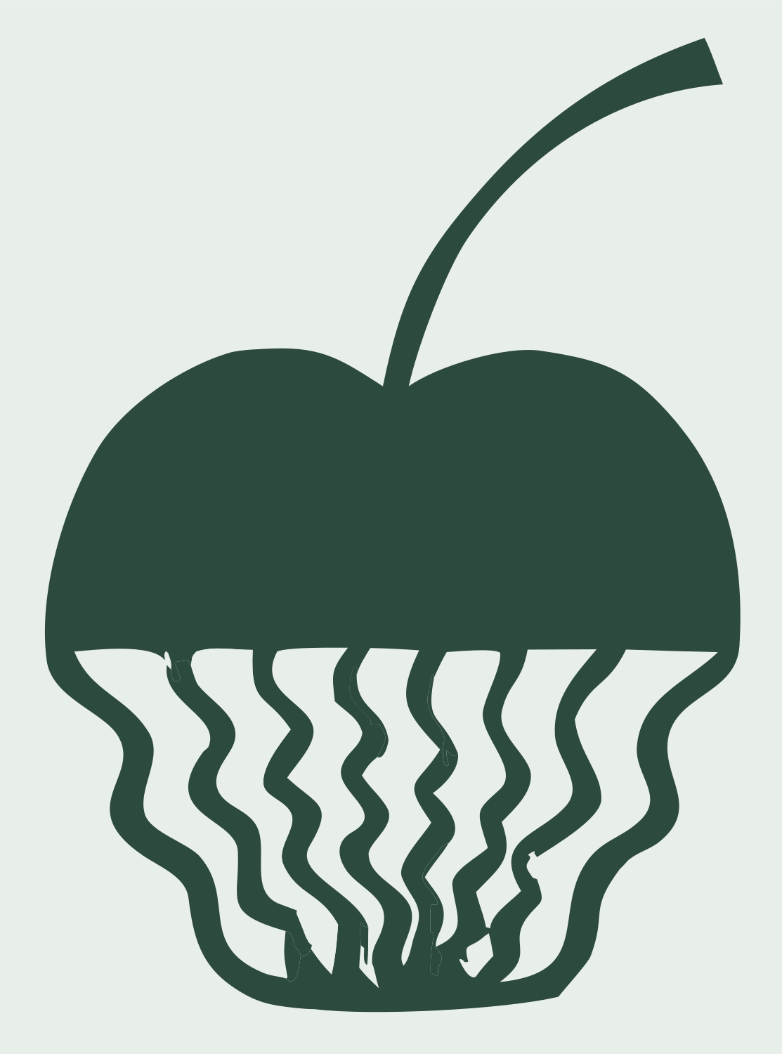 Hand-Drawn Jellyfish Tentacle Cherry Icon #e8efe9/#2d4a3e