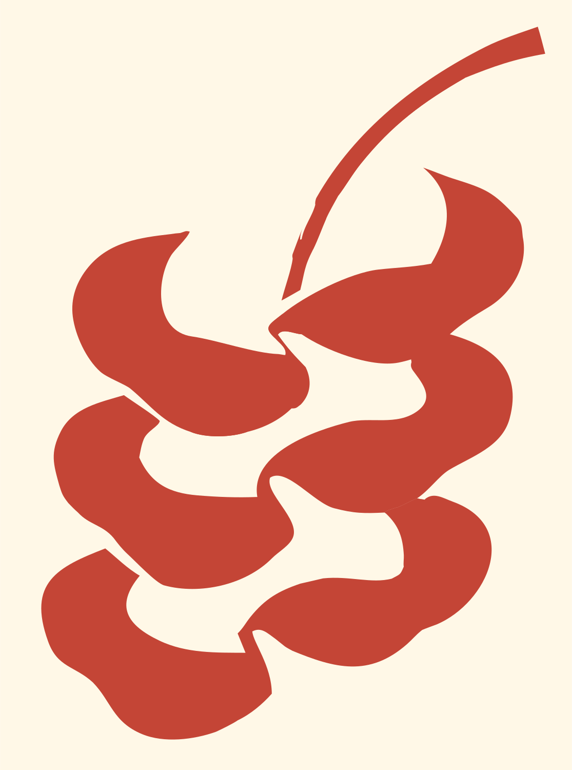 Hand-Drawn Oak Leaf Stem Silhouette Mark #fff8e7/#c44536