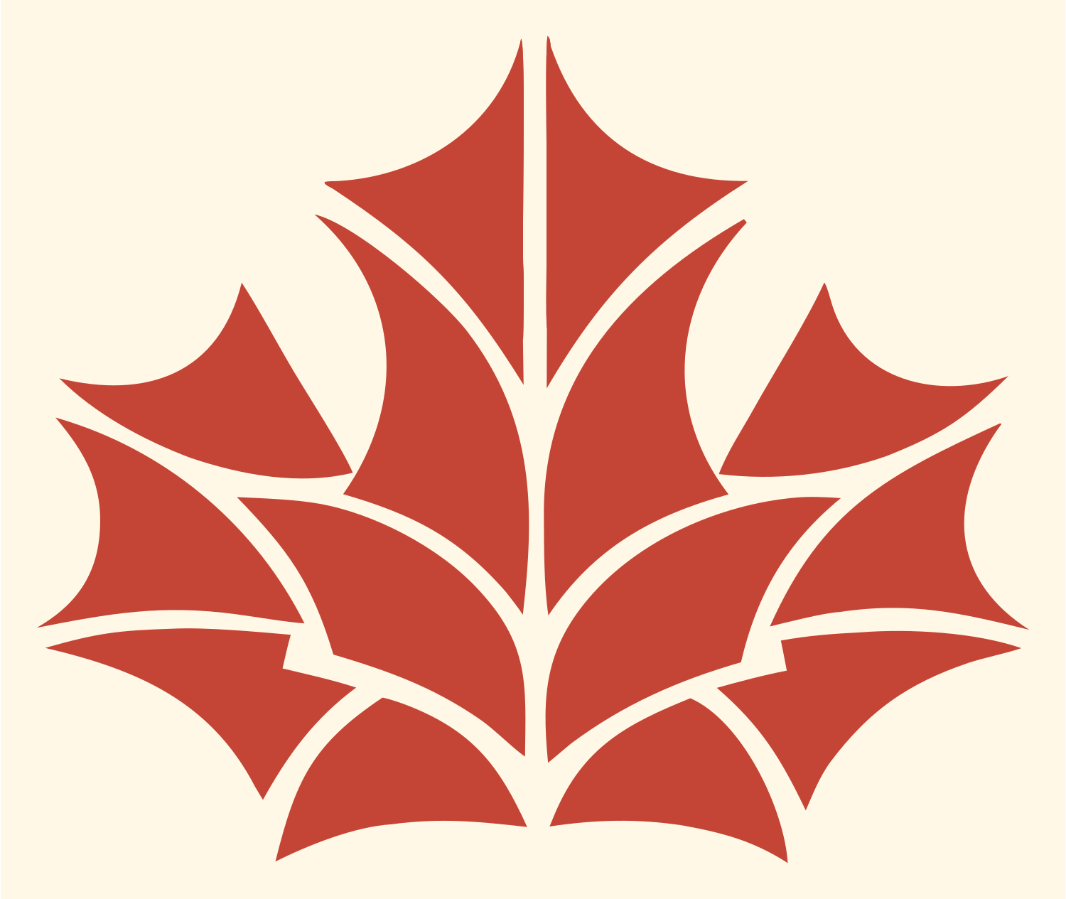 Layered Overlap Maple Leaf Segmented Mark #fff8e7/#c44536