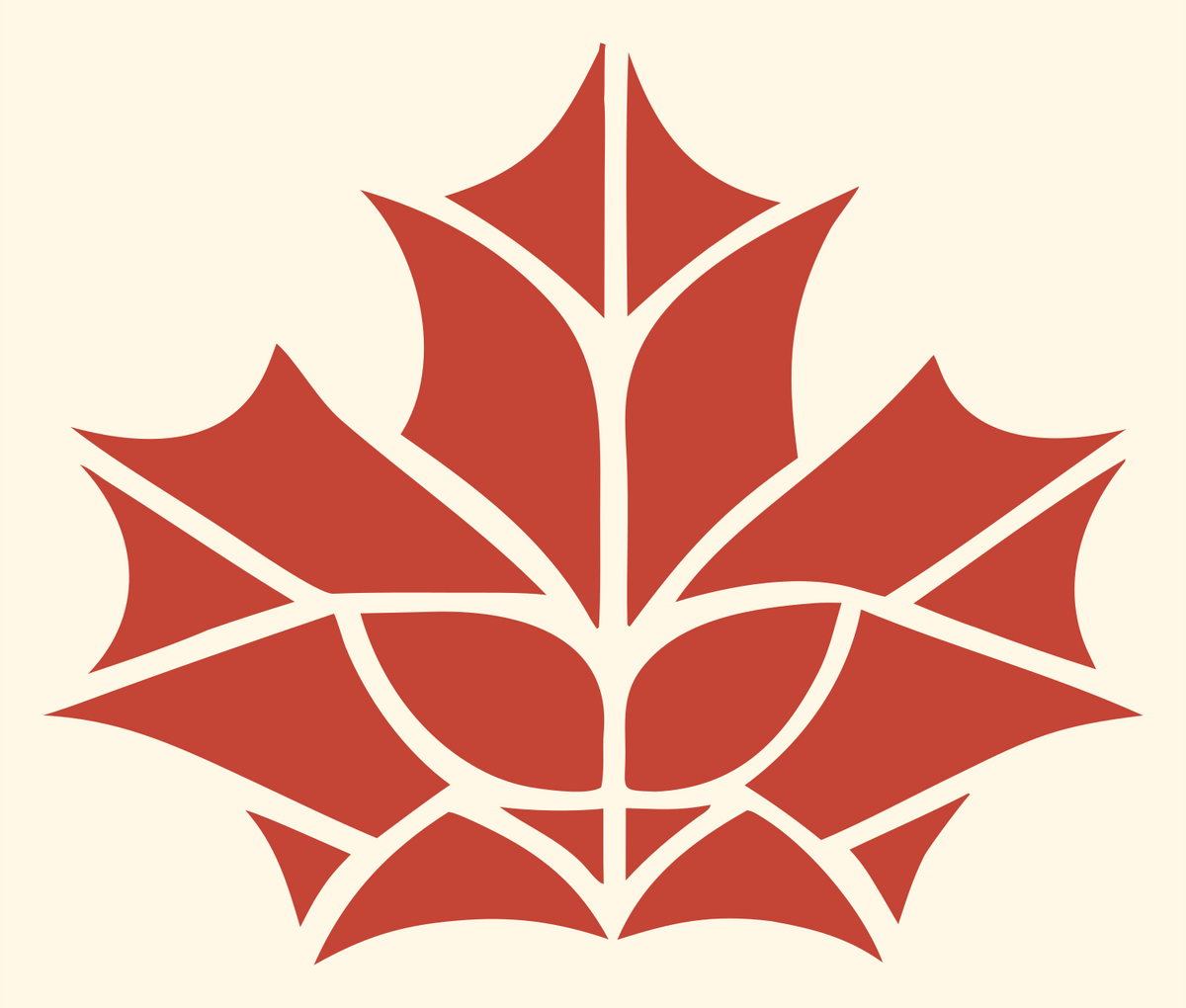 Stained Glass Maple Leaf Split Crest #fff8e7/#c44536