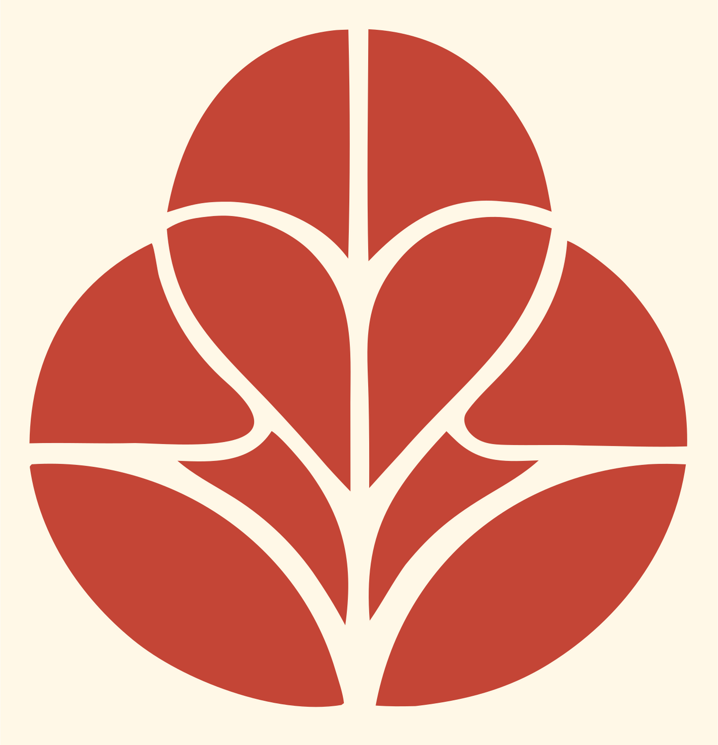 Circular Paneled Botanical Leaf Negative-Space Mark #fff8e7/#c44536
