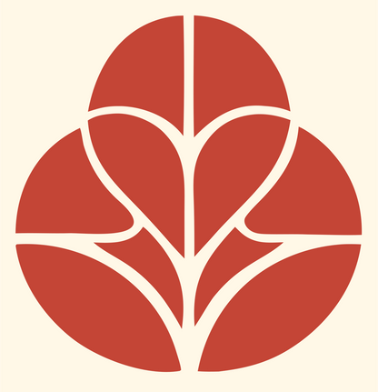 Circular Paneled Botanical Leaf Negative-Space Mark #fff8e7/#c44536