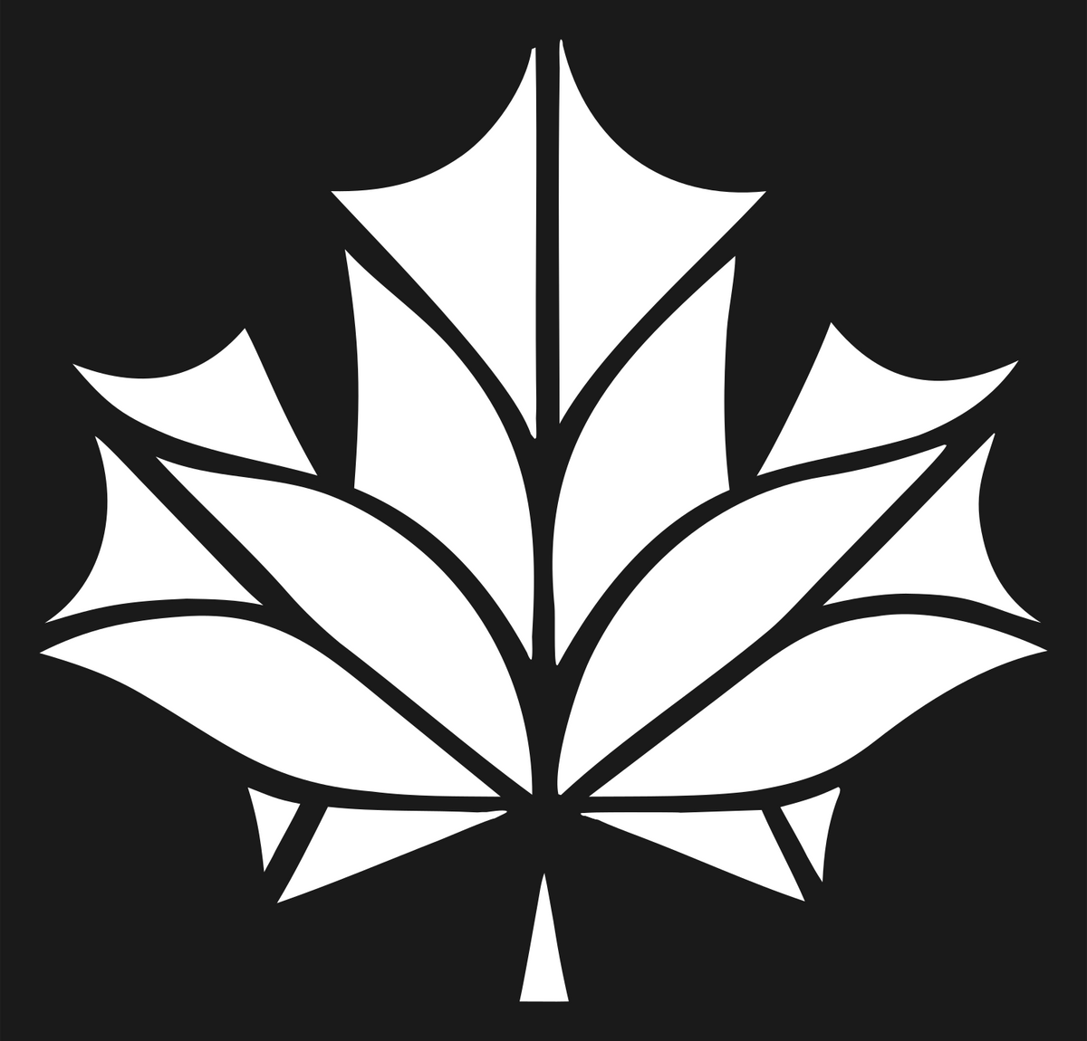 Faceted Vein-Panel Maple Leaf Icon #1a1a1a/#ffffff