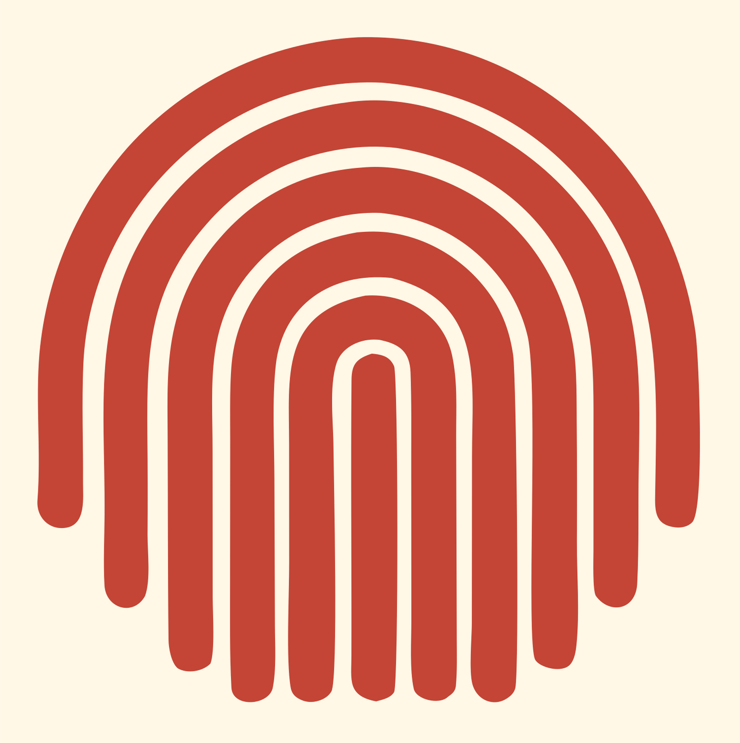 Swiss Concentric Arch Rainbow Stripe Mark #fff8e7/#c44536