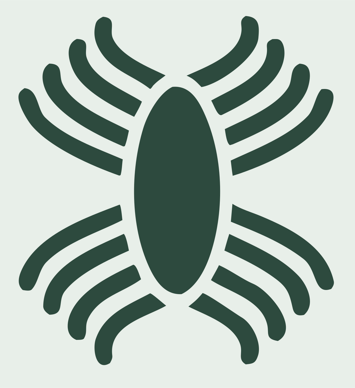 Bold Ribbed Oval Body Insect Crest #e8efe9/#2d4a3e