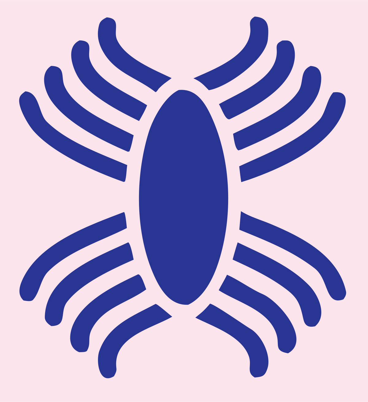 Bold Ribbed Oval Body Insect Crest #fce4ec/#283593
