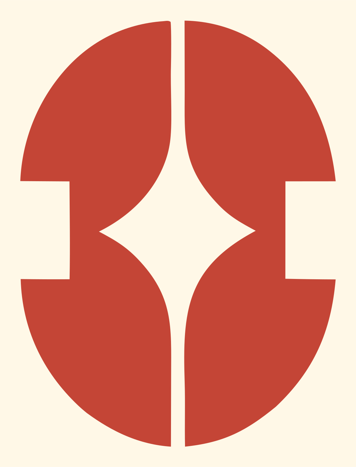 Swiss Split Oval Star Negative Space Mark #fff8e7/#c44536