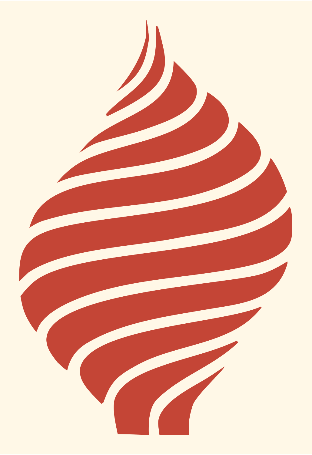 Swiss Spiral Swirl Teardrop Cactus Mark #fff8e7/#c44536