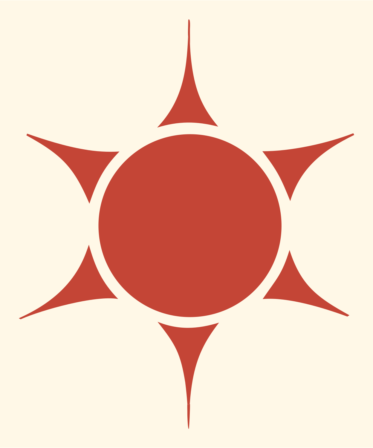 Tribal Sun Spined Cactus Radial Mark #fff8e7/#c44536