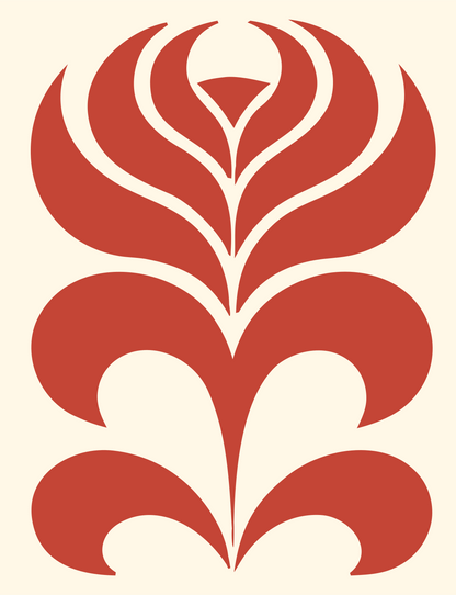 Art Nouveau Layered Petal Botanical Icon #fff8e7/#c44536