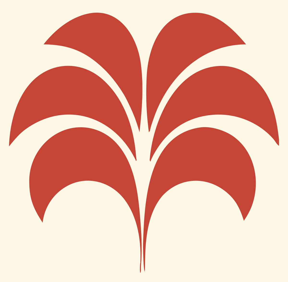 Pictogram Arching Frond Palm Leaf Crest #fff8e7/#c44536