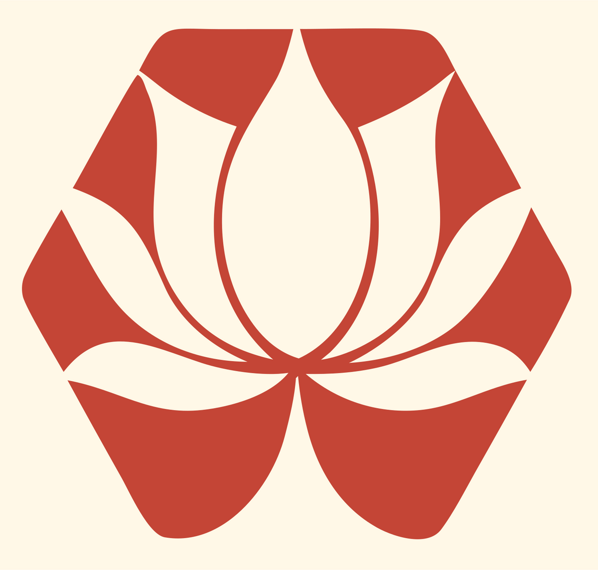 Negative Space Hexagon Lotus Bloom Badge #fff8e7/#c44536