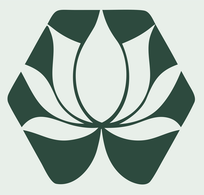 Negative Space Hexagon Lotus Bloom Badge #e8efe9/#2d4a3e