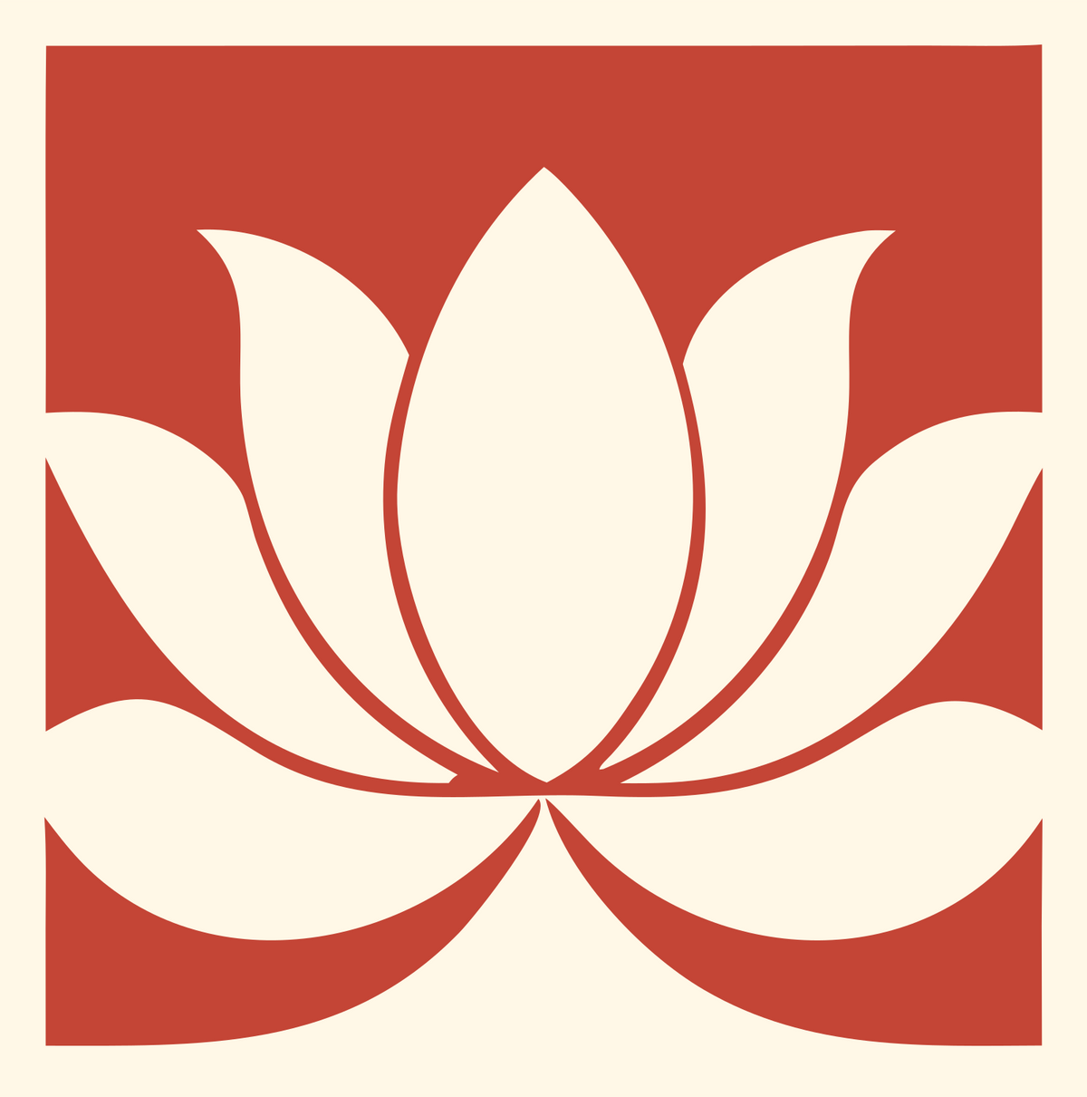 Negative Space Square Lotus Bloom Emblem #fff8e7/#c44536