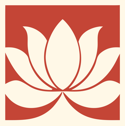 Negative Space Square Lotus Bloom Emblem #fff8e7/#c44536
