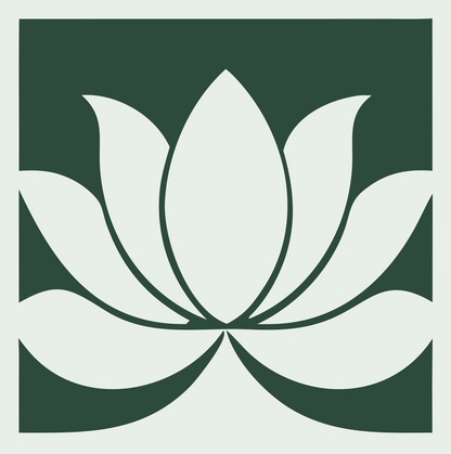 Negative Space Square Lotus Bloom Emblem #e8efe9/#2d4a3e