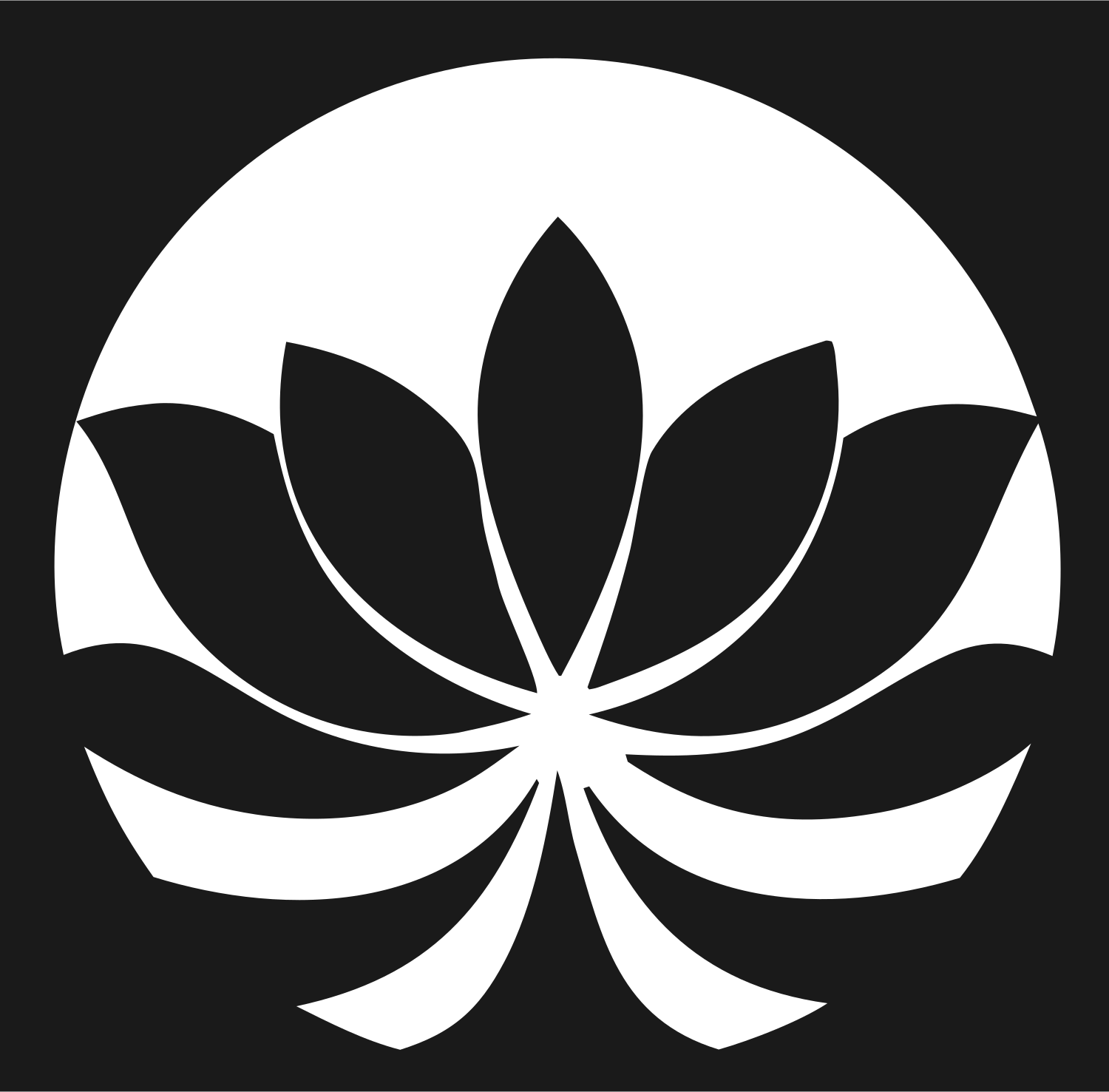 Negative Space Radiating Petal Lotus Crest #1a1a1a/#ffffff