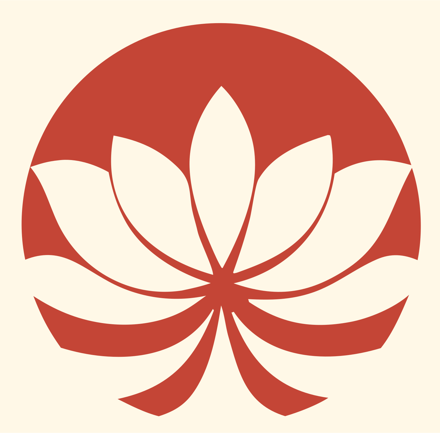 Negative Space Radiating Petal Lotus Crest #fff8e7/#c44536