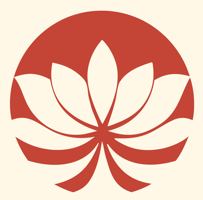 Negative Space Radiating Petal Lotus Crest #fff8e7/#c44536