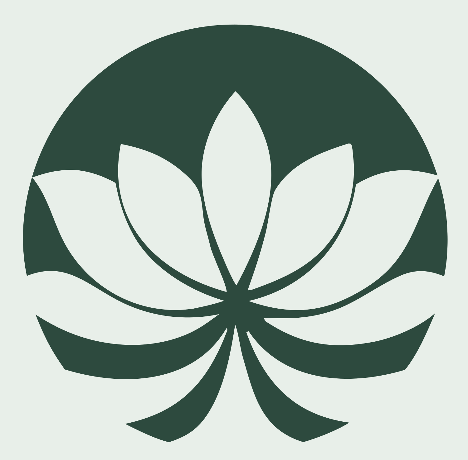 Negative Space Radiating Petal Lotus Crest #e8efe9/#2d4a3e
