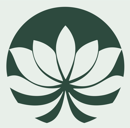 Negative Space Radiating Petal Lotus Crest #e8efe9/#2d4a3e