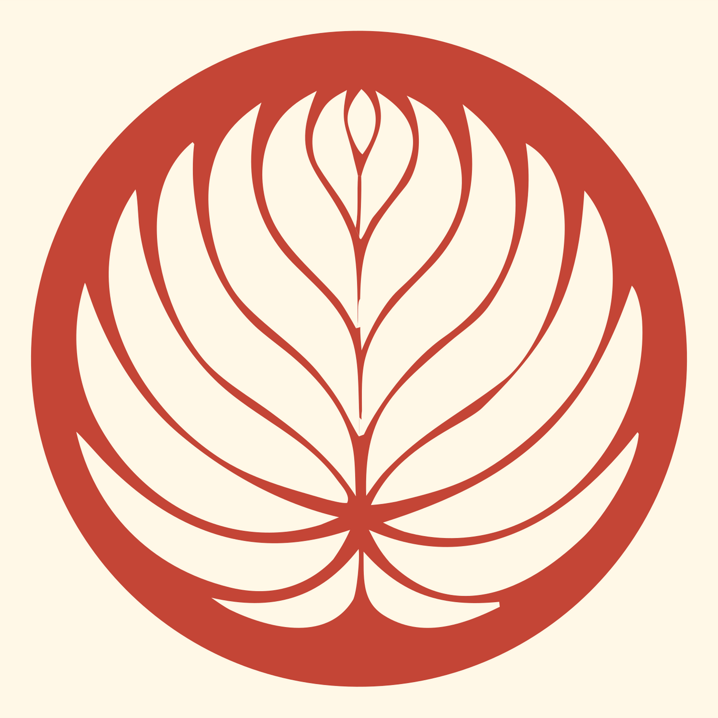 Negative Space Veined Leaf Lotus Emblem #fff8e7/#c44536