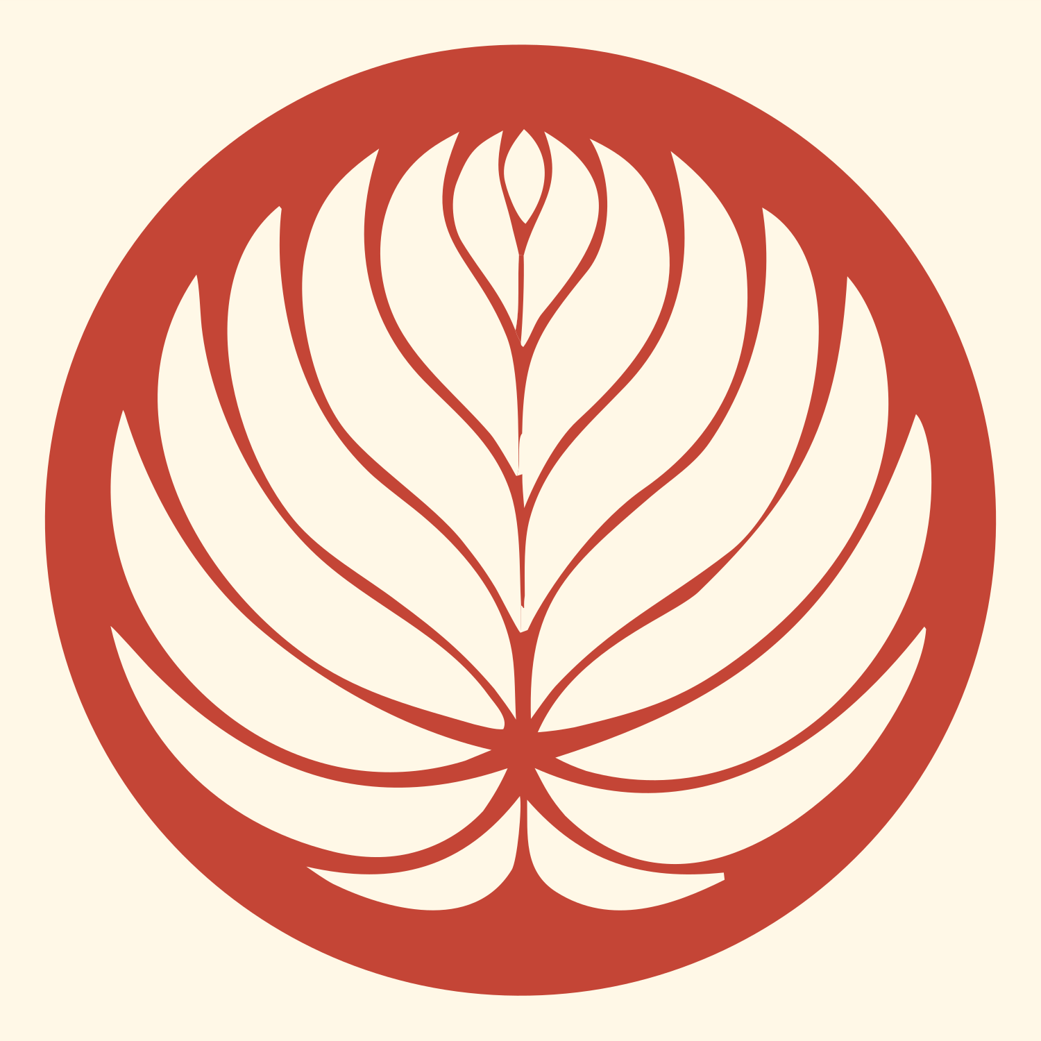 Negative Space Veined Leaf Lotus Emblem #fff8e7/#c44536