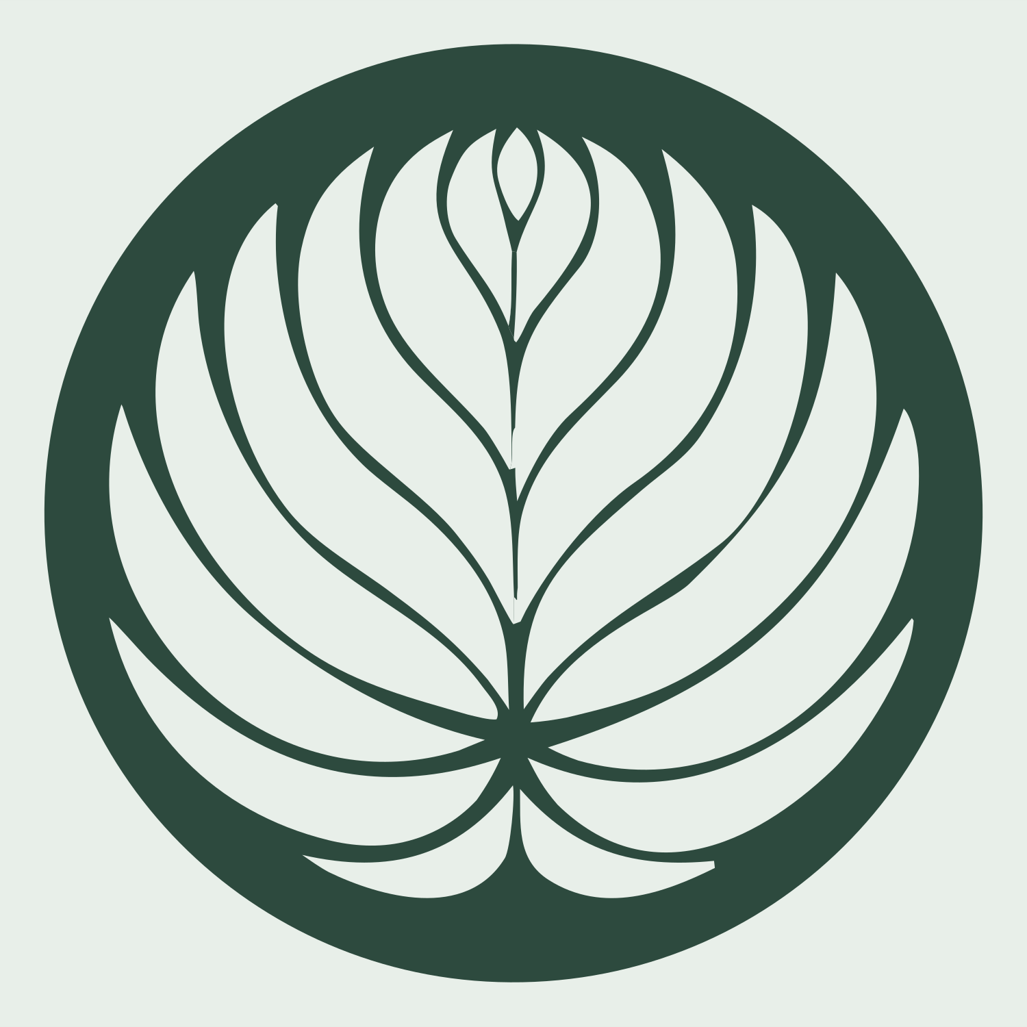 Negative Space Veined Leaf Lotus Emblem #e8efe9/#2d4a3e