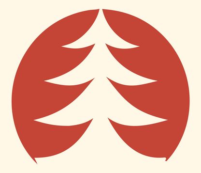 Negative Space Circle Pine Tree Emblem #fff8e7/#c44536