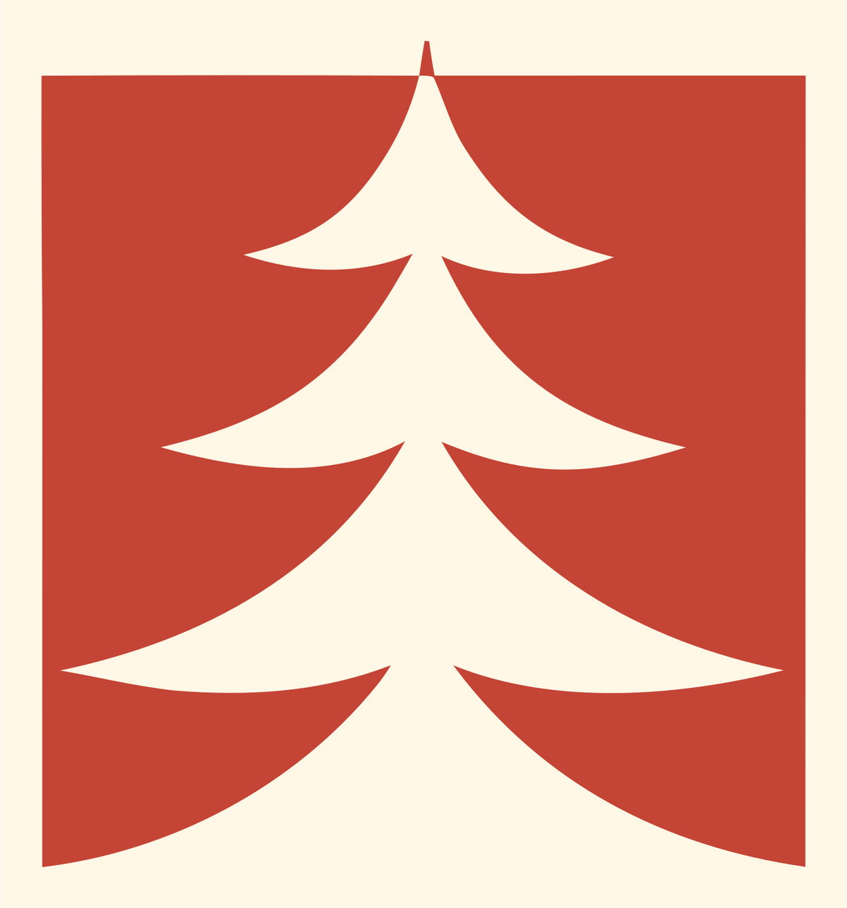 Negative Space Swooping Evergreen Square Mark #fff8e7/#c44536