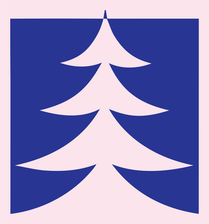 Negative Space Swooping Evergreen Square Mark #fce4ec/#283593