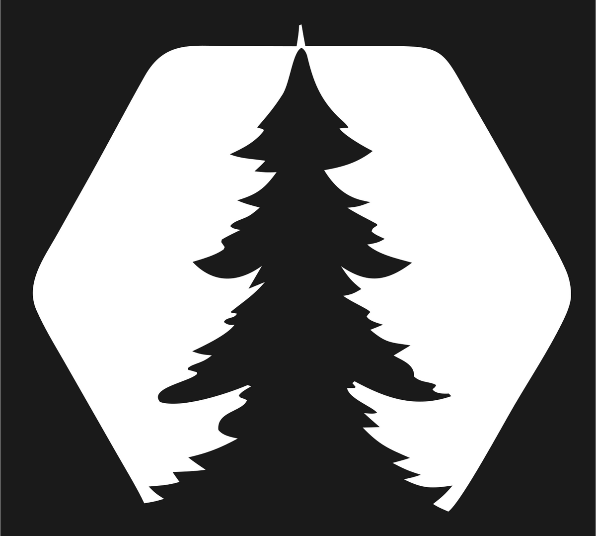 Negative Space Hexagon Evergreen Forest Badge #1a1a1a/#ffffff