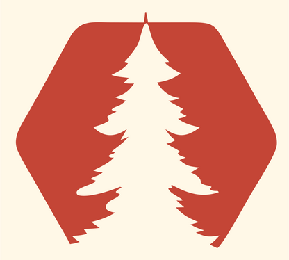 Negative Space Hexagon Evergreen Forest Badge #fff8e7/#c44536