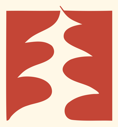Negative Space Cutout Evergreen Tree Icon #fff8e7/#c44536