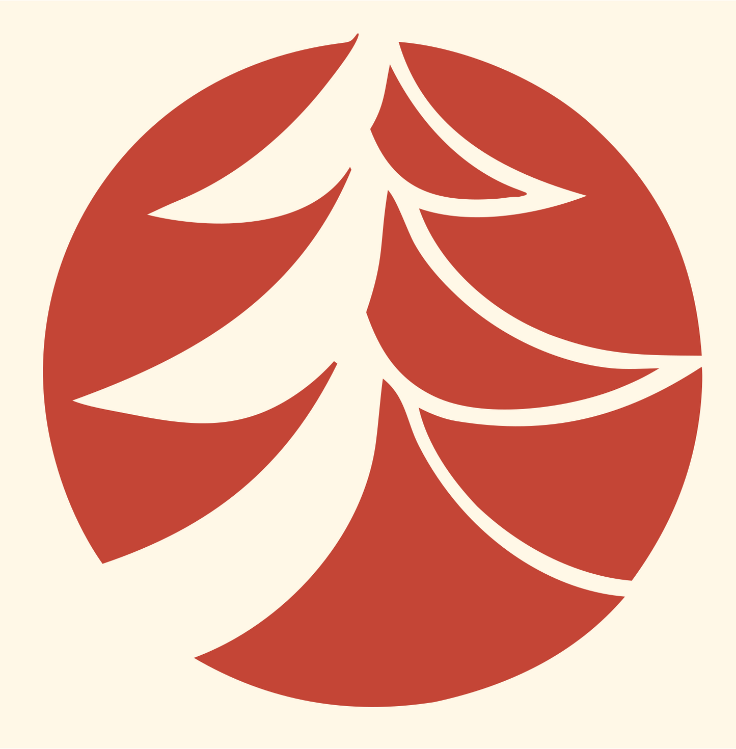 Negative Space Layered Boughs Pine Circle Mark #fff8e7/#c44536