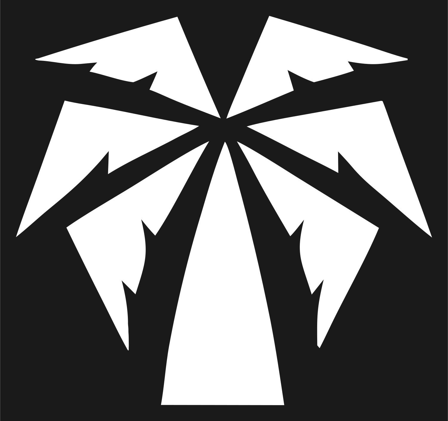 Jagged Burst Frond Palm Tree Emblem #1a1a1a/#ffffff