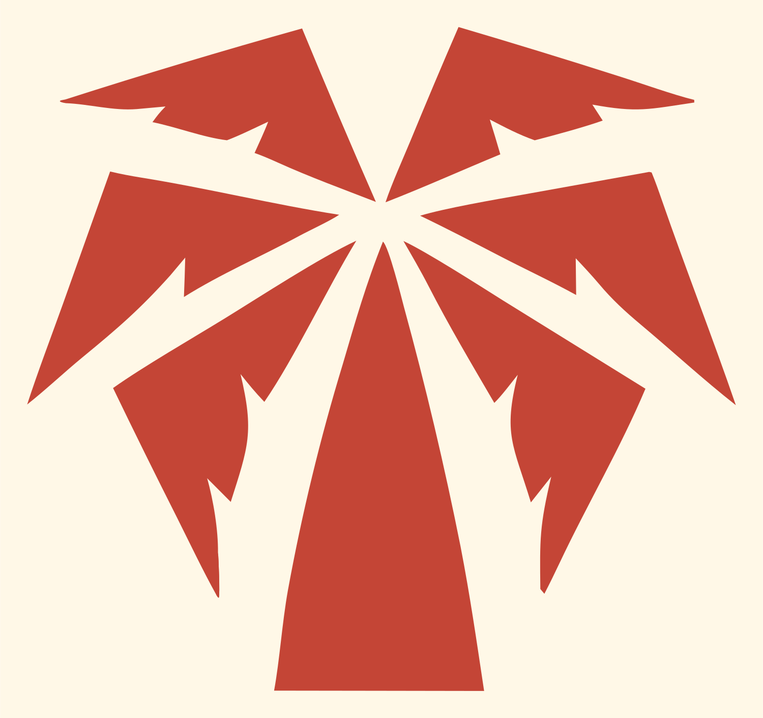 Jagged Burst Frond Palm Tree Emblem #fff8e7/#c44536